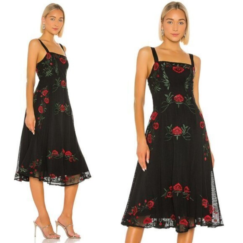 NBD Alejandro Midi Dress in Red & Black